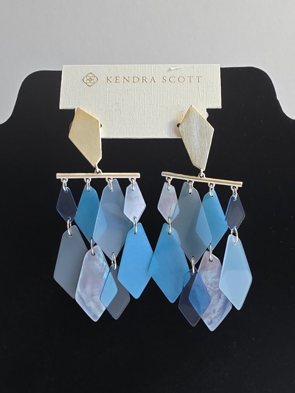 Kendra Scott Blue Geometric Chandelier Earrings Silver Statement Dangle